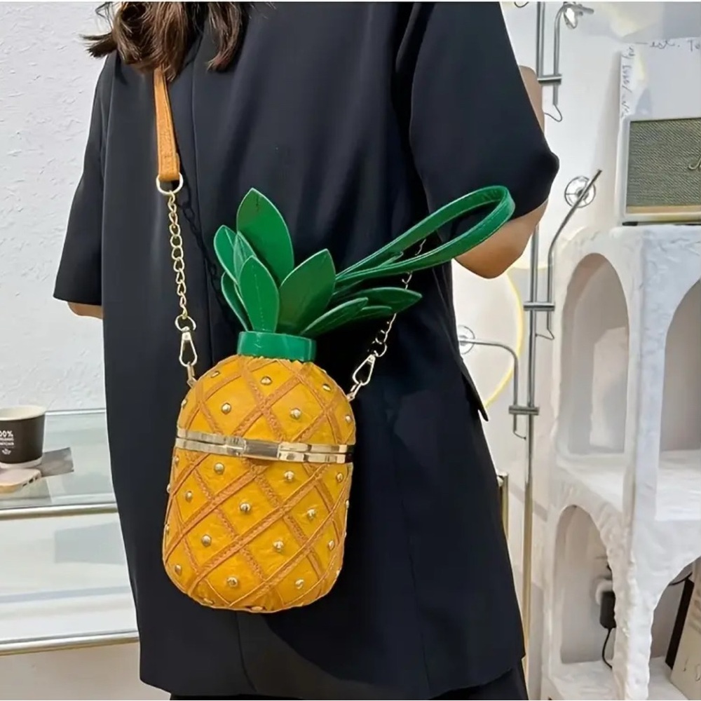 Pineapple Shaped Faux Leather Handbag with Chain Strap | Novelty Item - Picture 7 of 7